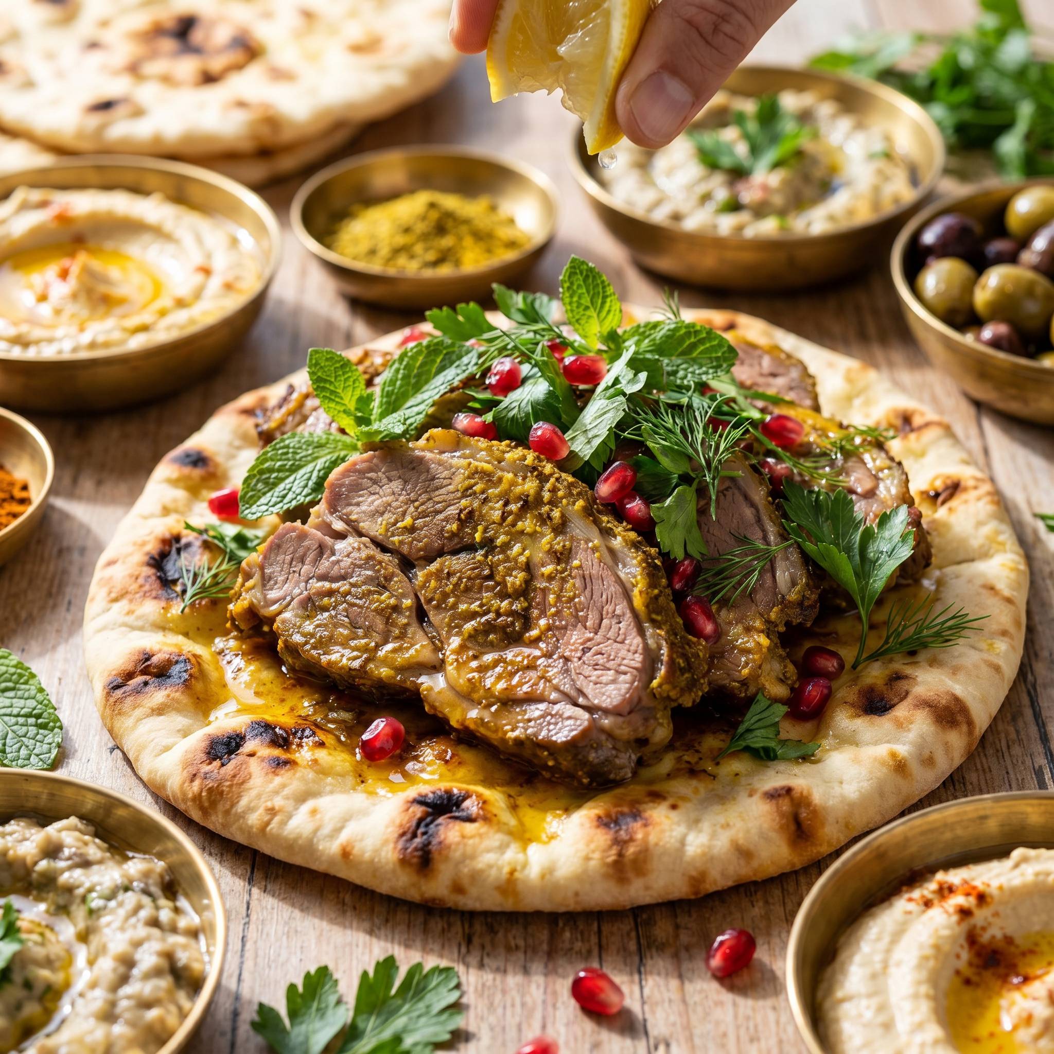 Smoky Pastures Game On rub — spiced lamb on charred flatbread with herbs