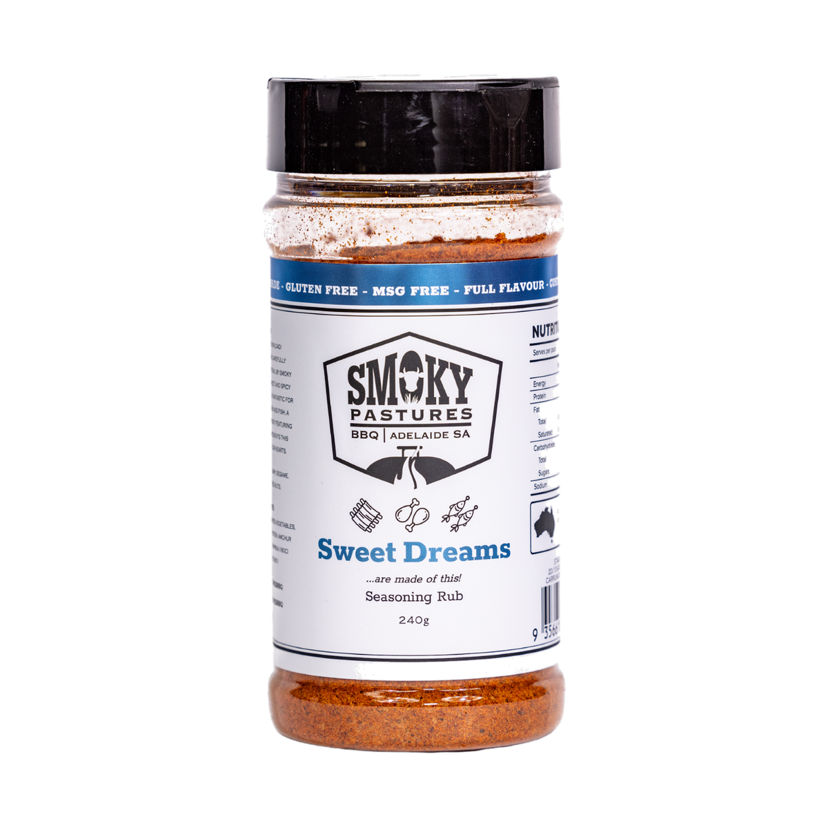 Smoky Pastures Sweet Dreams rub 240g, front of pack on transparent background