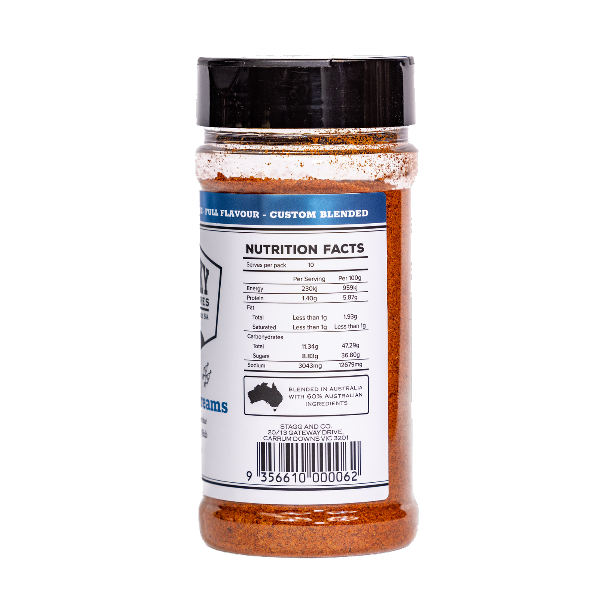 Smoky Pastures Sweet Dreams rub 240g, ingredients and nutrition panel, transparent background