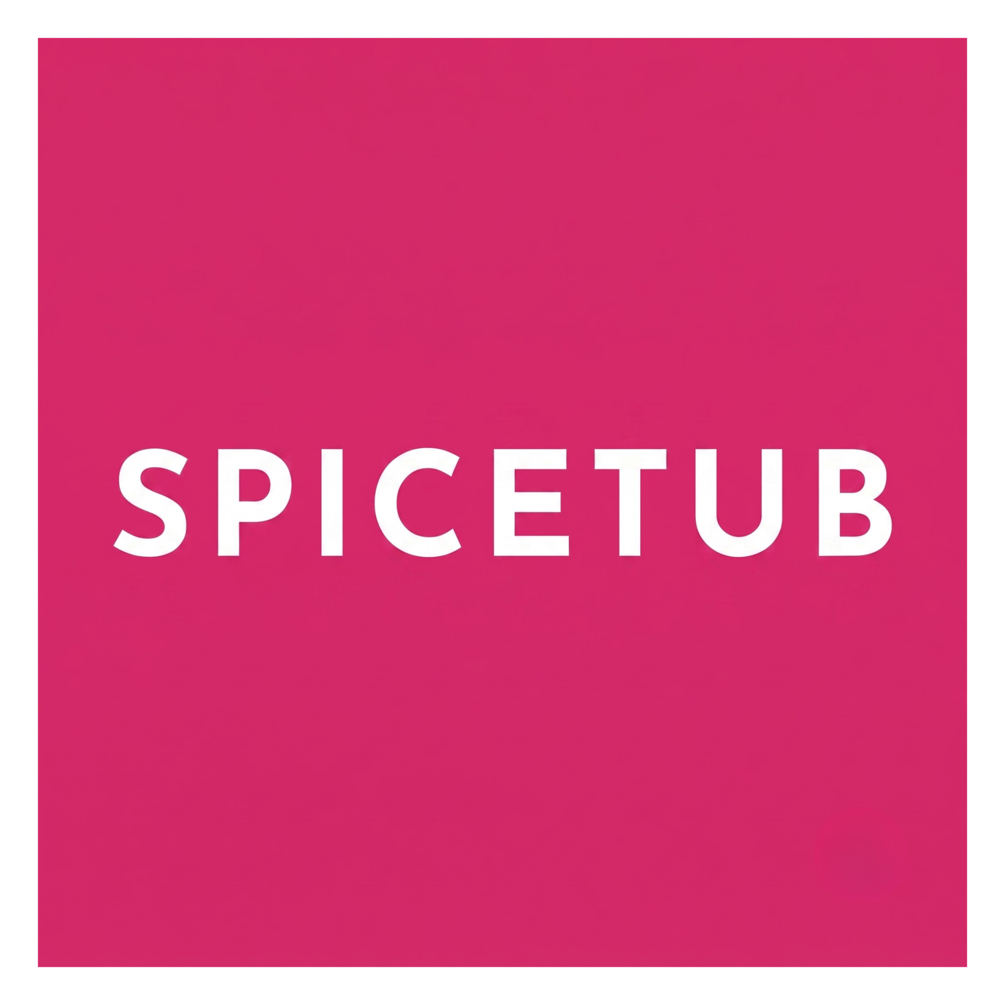 Spicetub brand logo, white wordmark on a pink block