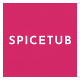 Spicetub brand logo, white wordmark on a pink block