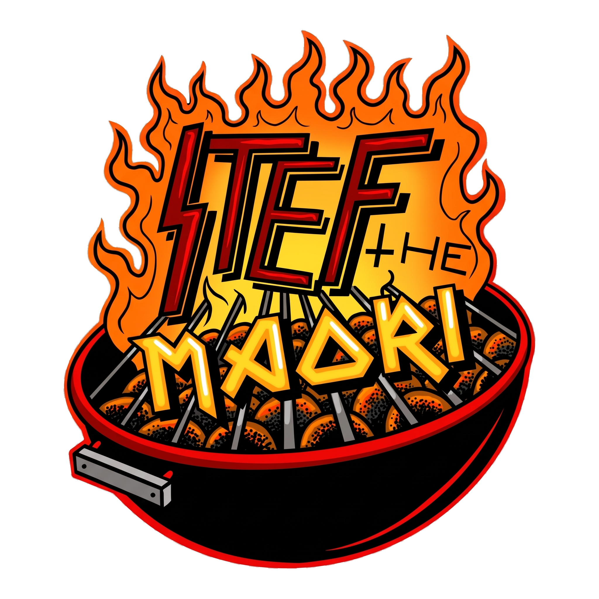 Stef the Maori barbecue brand logo, New Zealand BBQ rubs, on transparent background