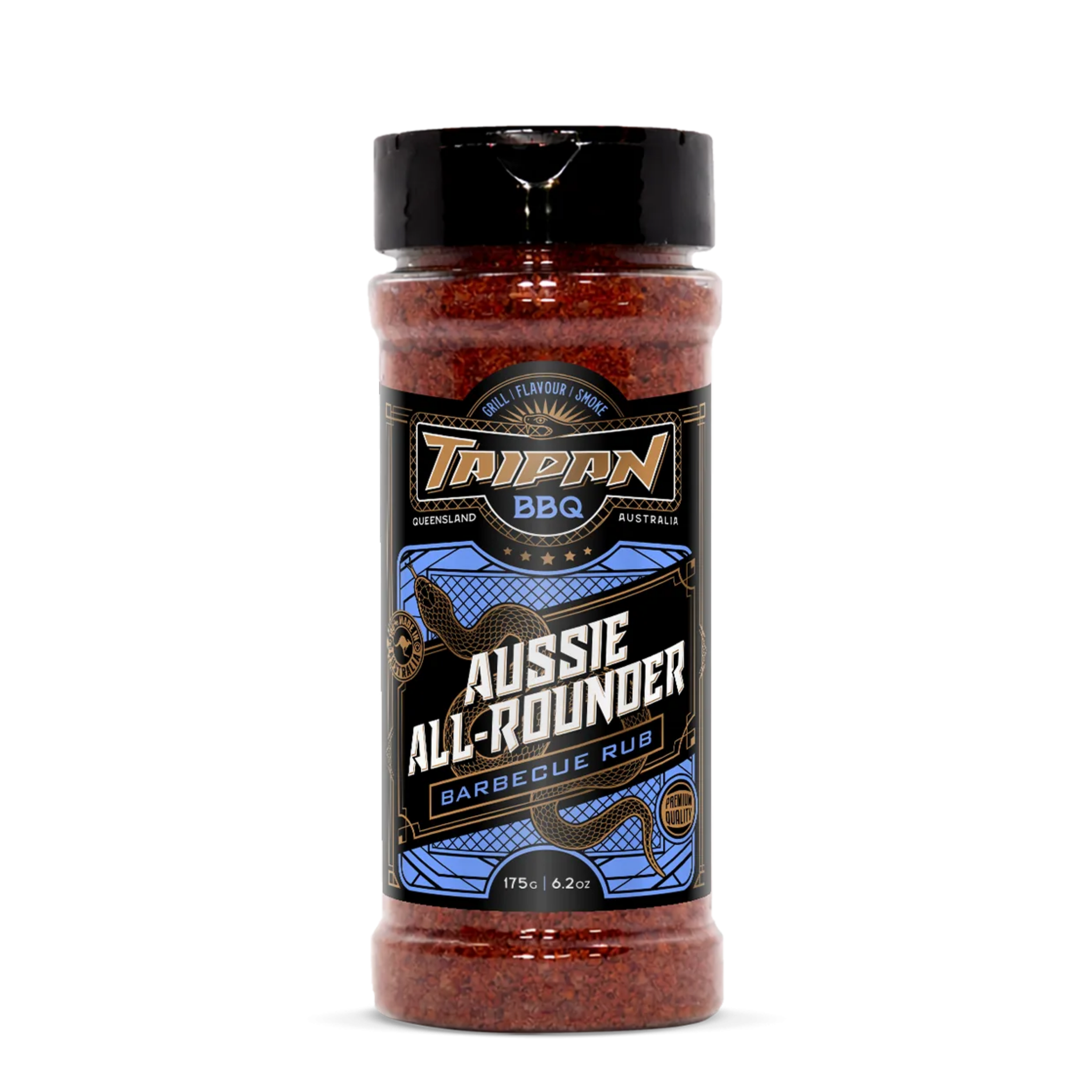 TAIPAN BBQ Aussie All-Rounder all-purpose BBQ rub 175g — front on transparent background