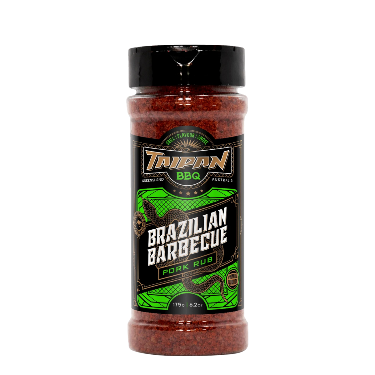 TAIPAN BBQ Brazilian Pork low & slow BBQ rub 175g — front on transparent background
