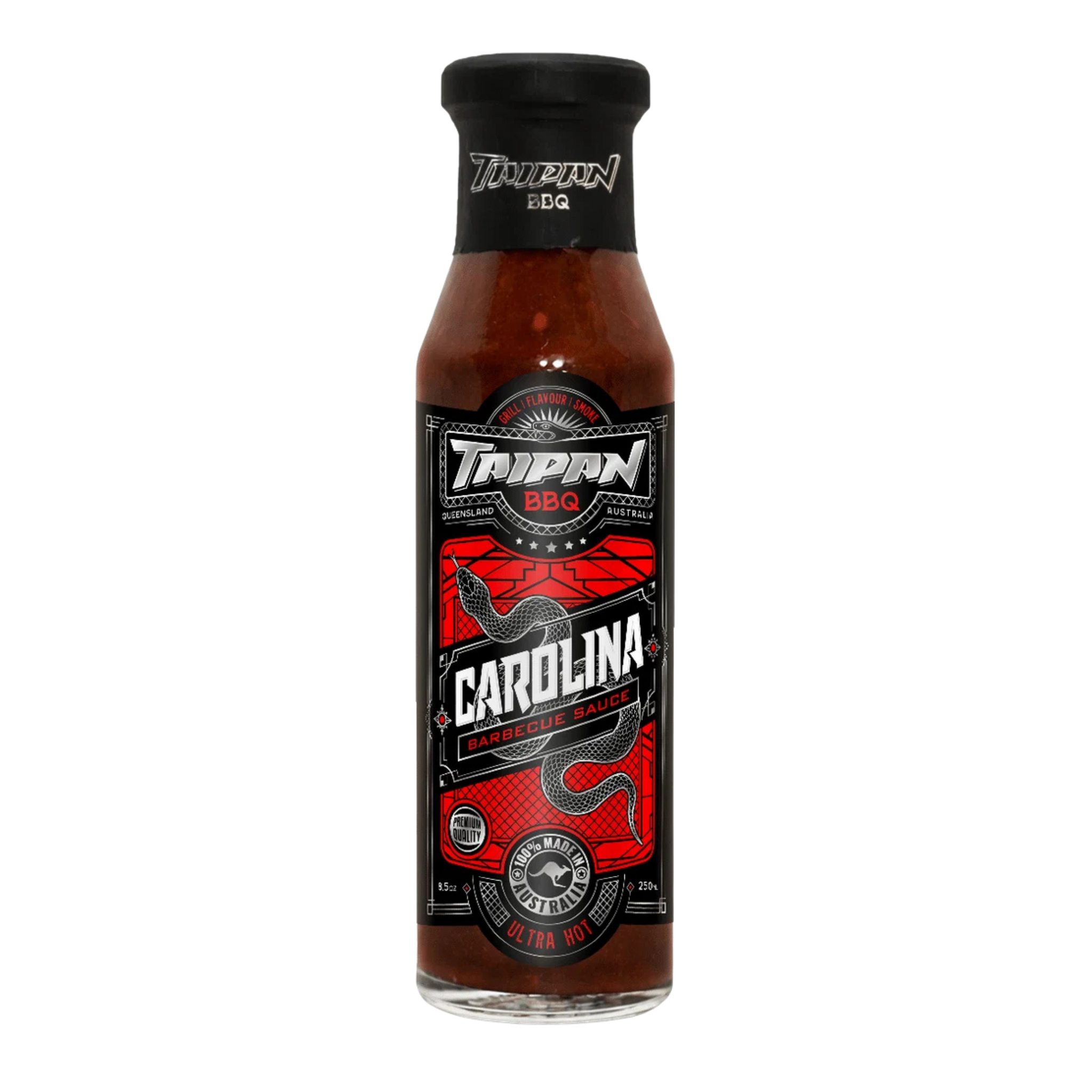 TAIPAN BBQ Carolina ultra hot Carolina Reaper BBQ sauce 250ml — front on transparent background