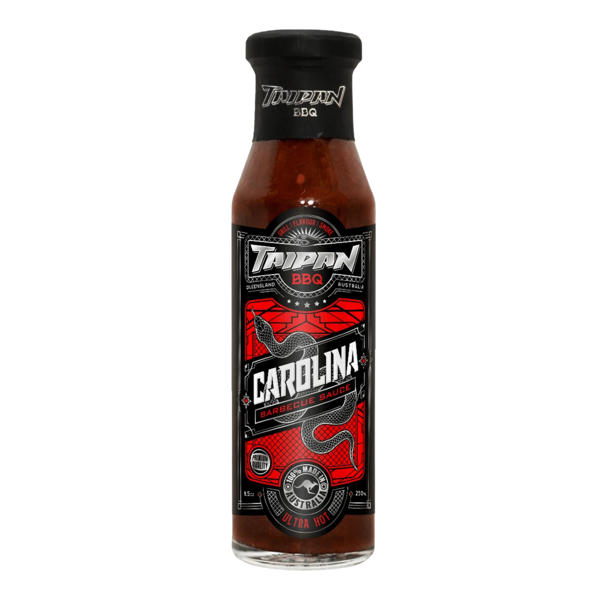 TAIPAN BBQ Carolina ultra hot Carolina Reaper BBQ sauce 250ml — front on transparent background