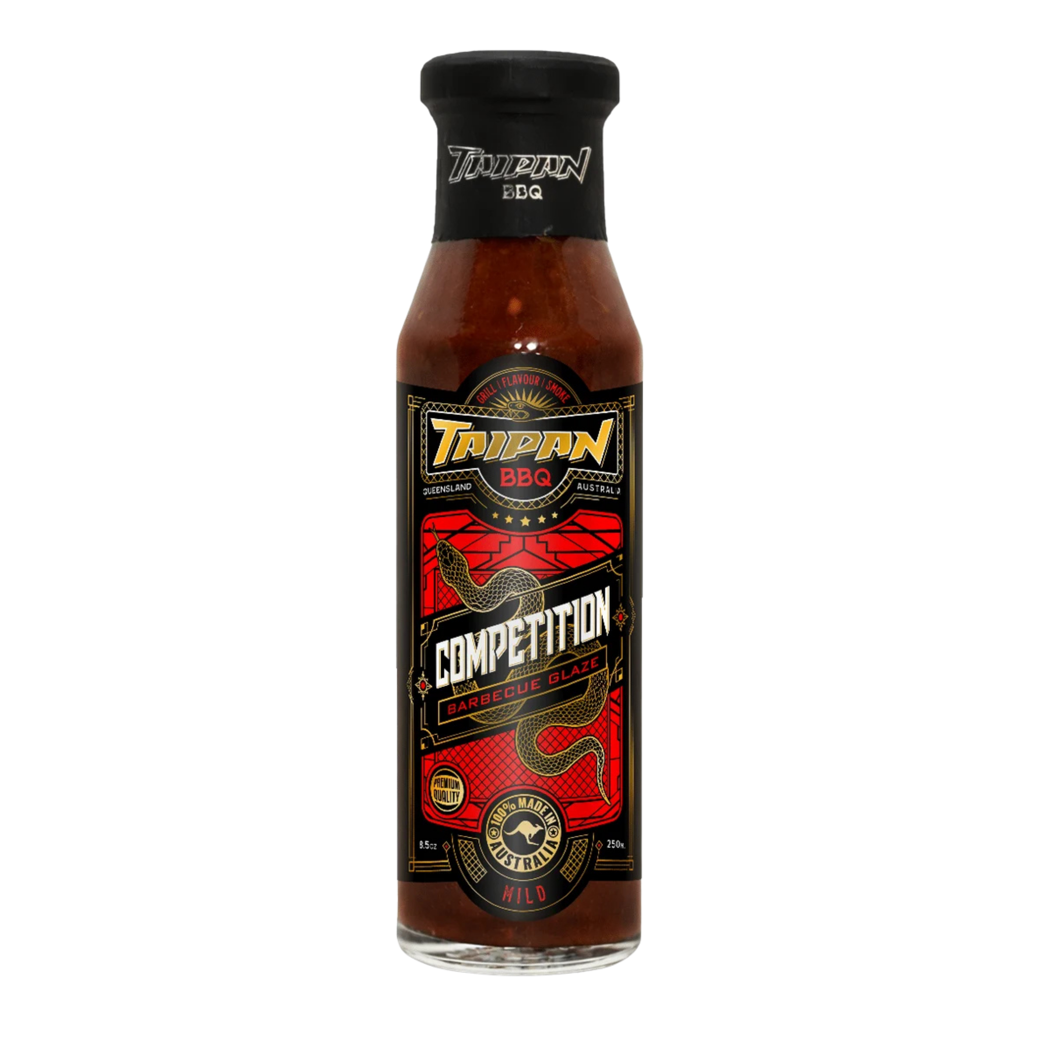 TAIPAN BBQ Competition mild sweet & sticky BBQ glaze 250ml — front on transparent background