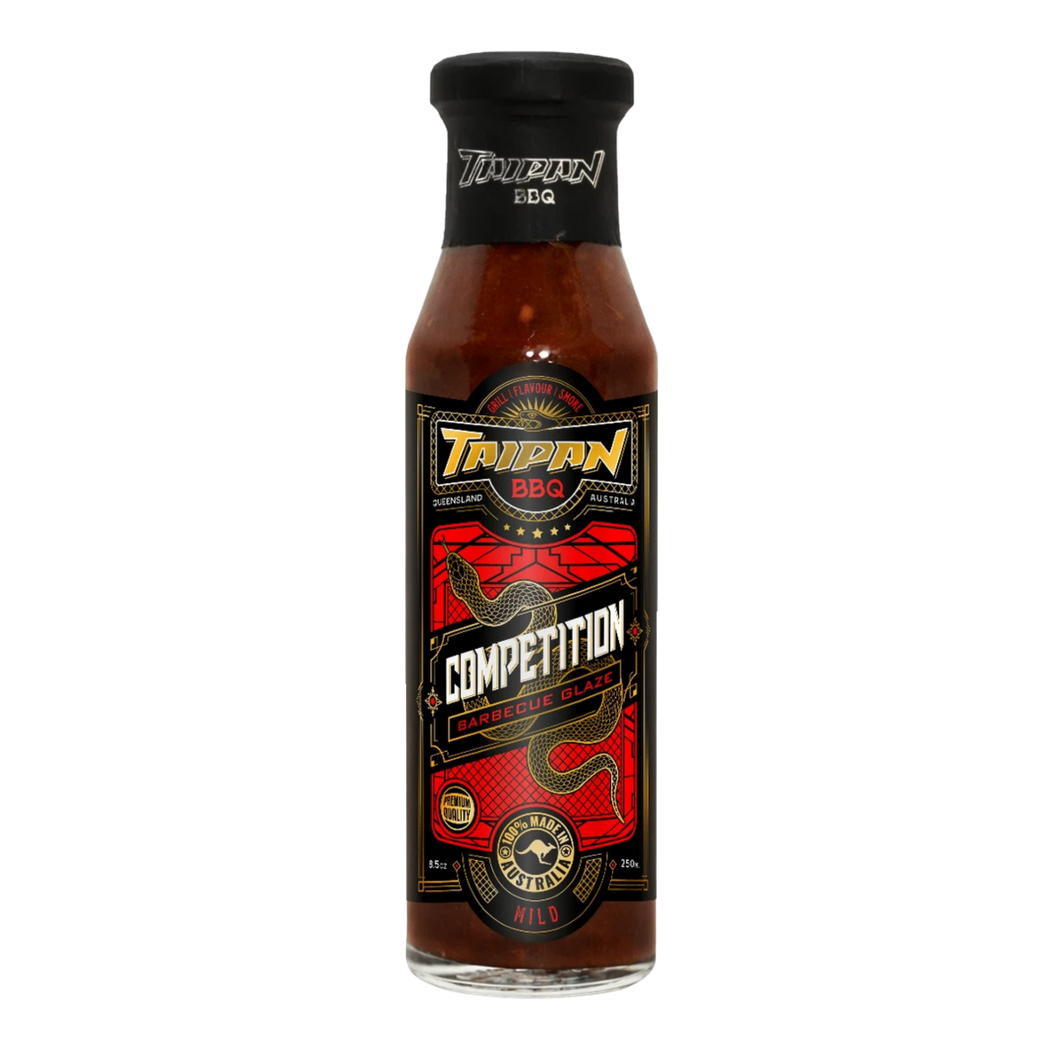 TAIPAN BBQ Competition mild sweet & sticky BBQ glaze 250ml — front on transparent background