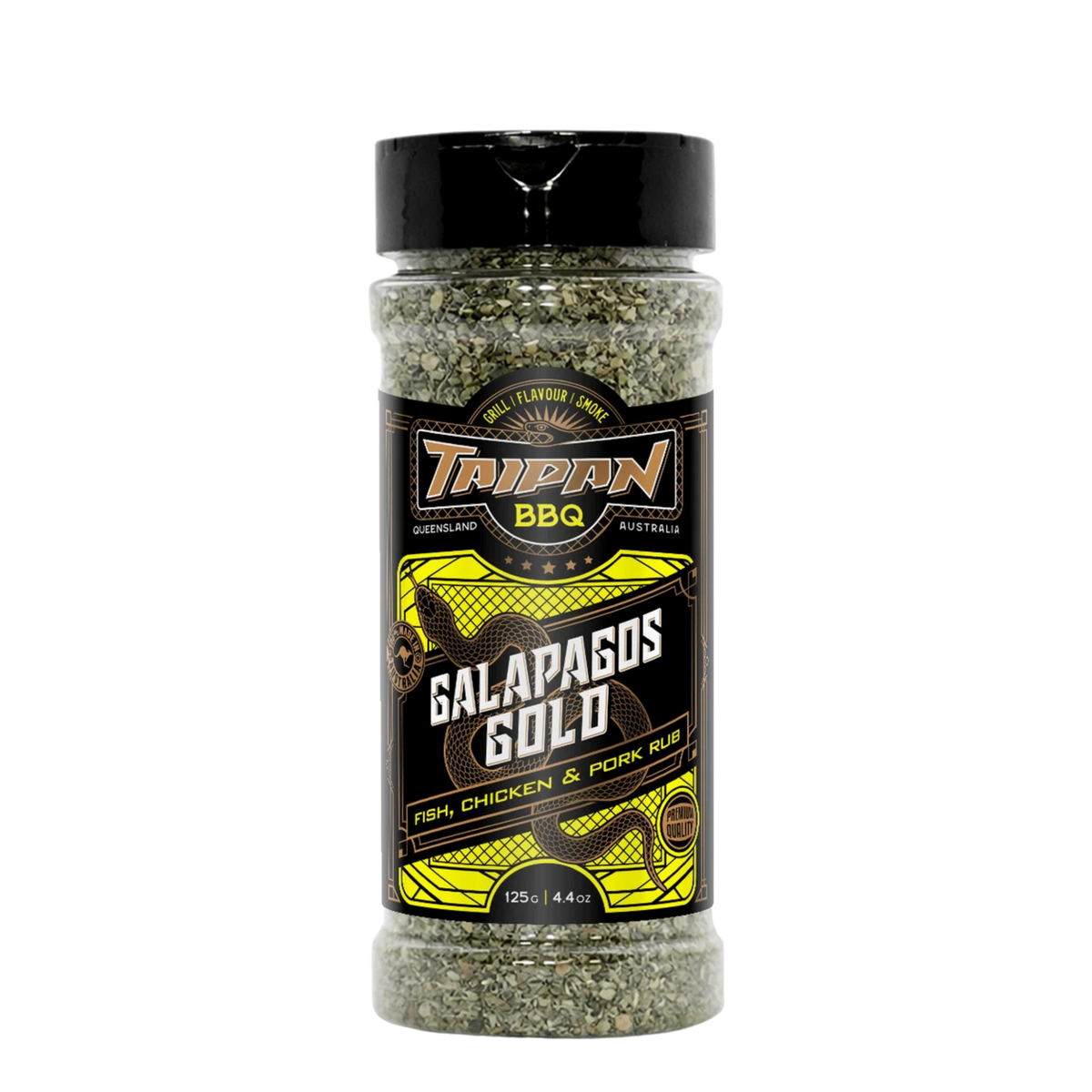 TAIPAN BBQ Galapagos Gold fish & seafood rub 125g — front on transparent background