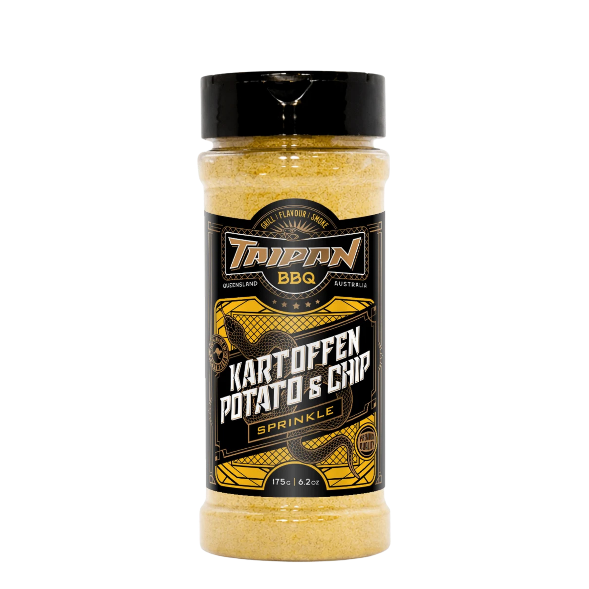 TAIPAN BBQ Kartoffen potato & chip sprinkle seasoning 175g — front on transparent background