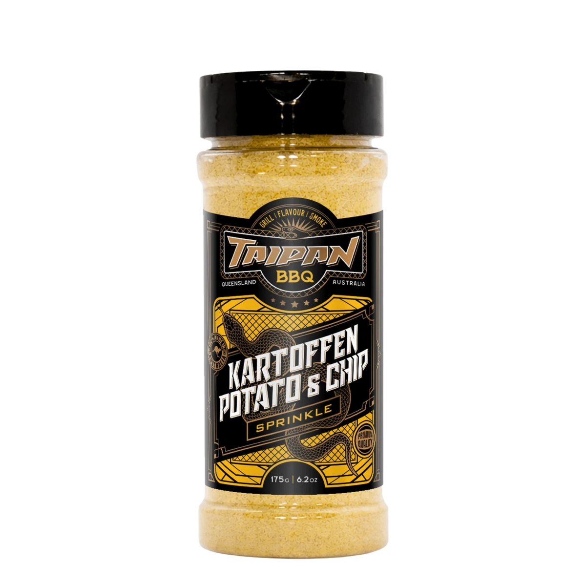 TAIPAN BBQ Kartoffen potato & chip sprinkle seasoning 175g — front on transparent background