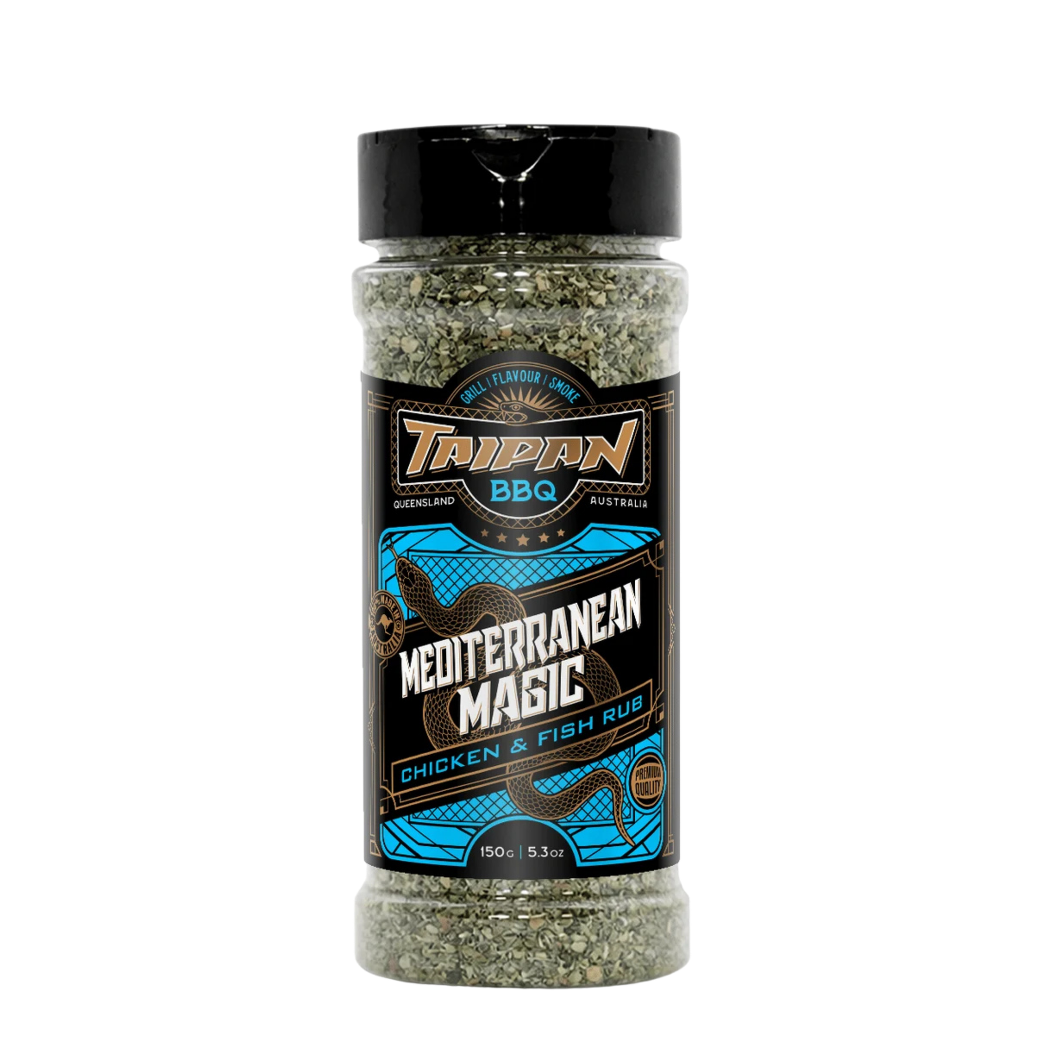 TAIPAN BBQ Mediterranean Magic chicken & fish rub 150g — front on transparent background
