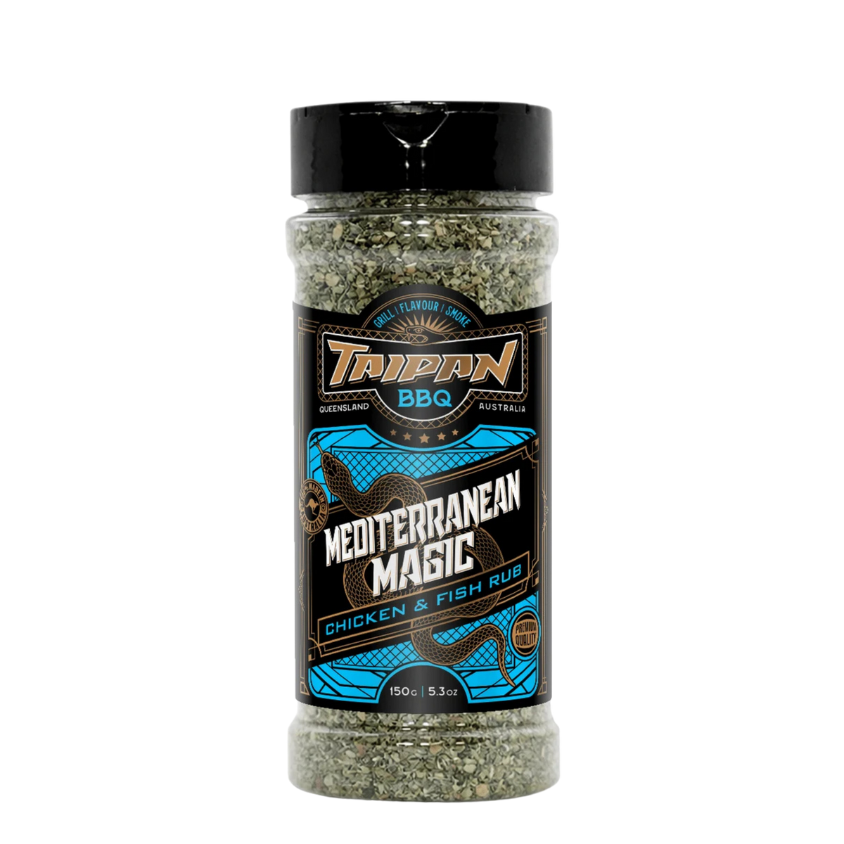 TAIPAN BBQ Mediterranean Magic chicken & fish rub 150g — front on transparent background