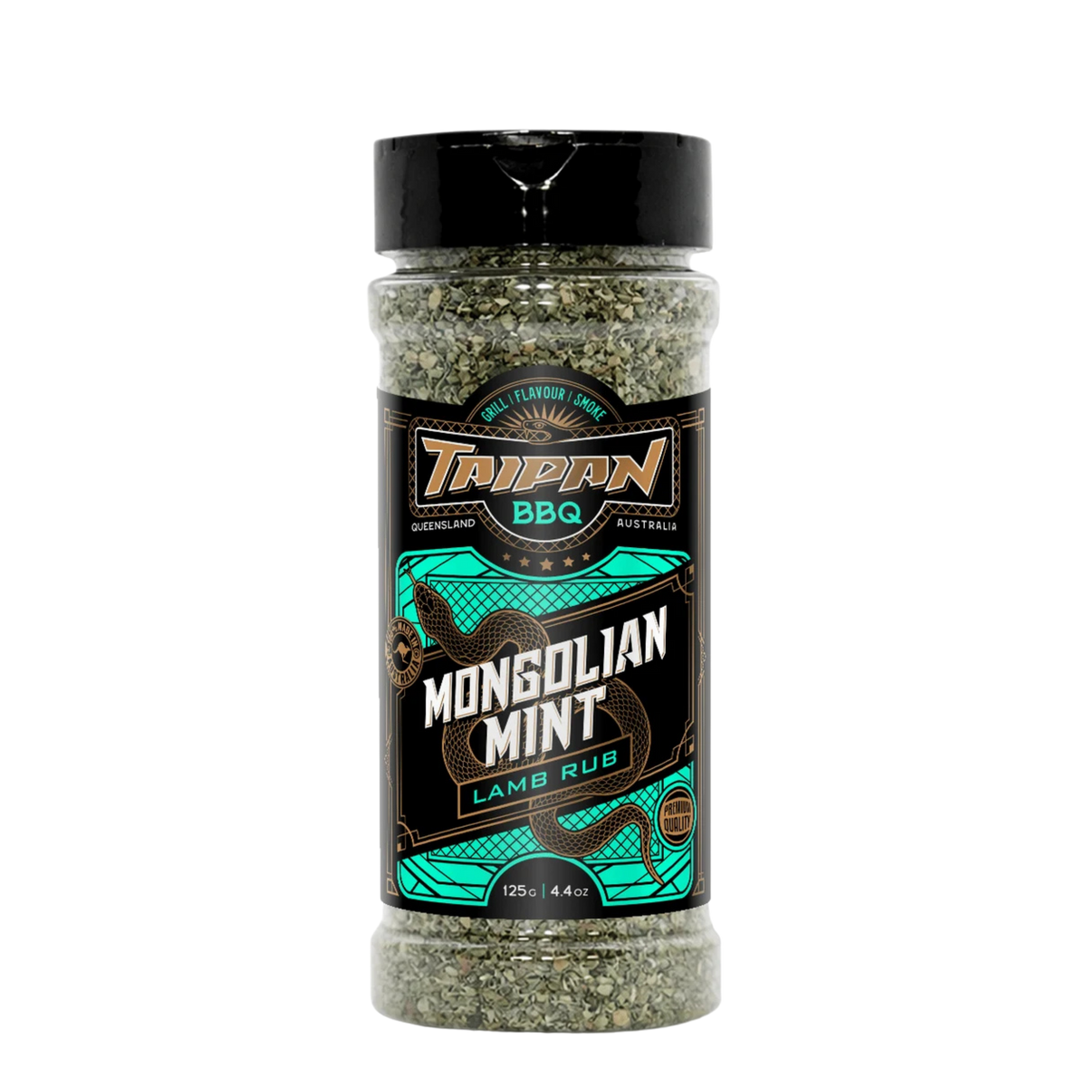 TAIPAN BBQ Mongolian Mint lamb BBQ rub 125g — front on transparent background