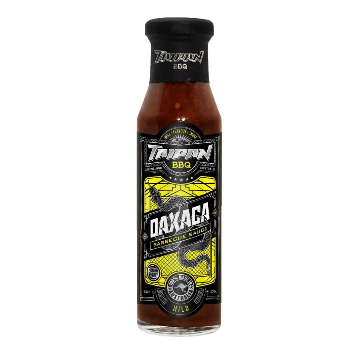 TAIPAN BBQ Oaxaca mild smoky-sweet BBQ sauce 250ml — front on transparent background