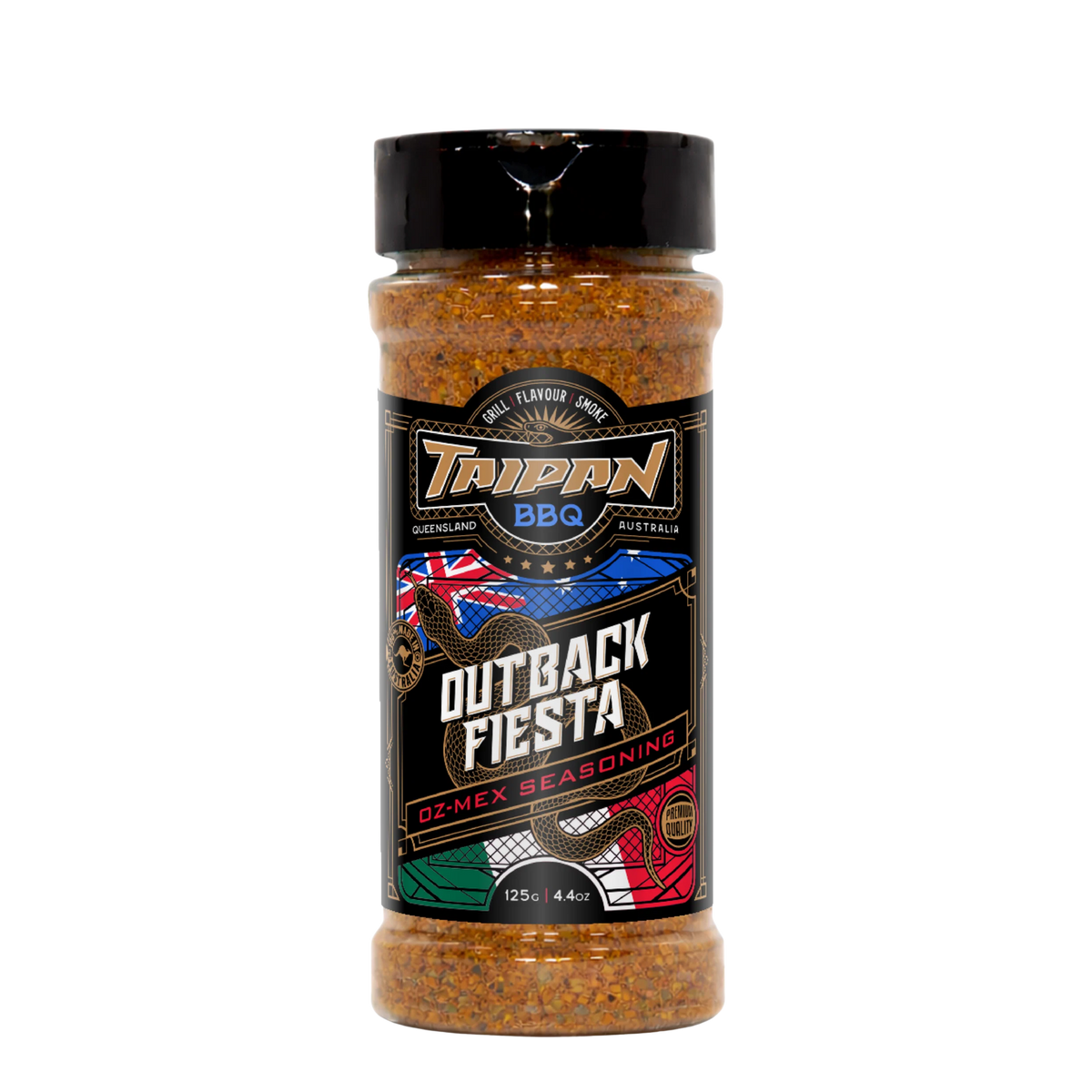 TAIPAN BBQ Outback Fiesta Oz-Mex seasoning 125g — front on transparent background