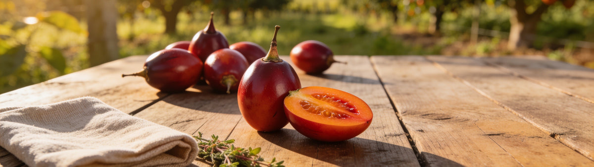 For The Love Of Tams — the full Tamco tamarillo range, grown in Northland, New Zealand: Vinaigrette, and Relish in 330g and 210g jars