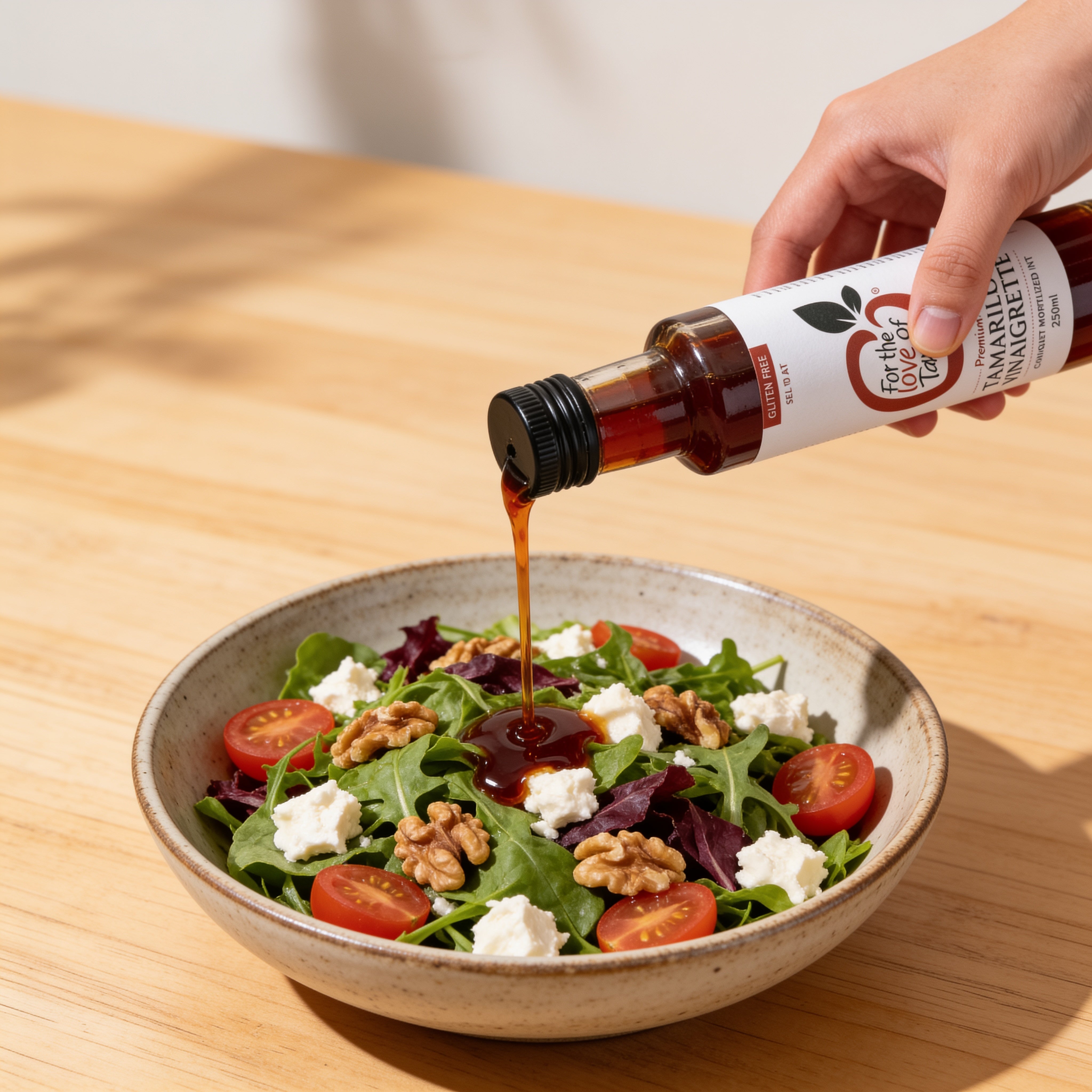 Tamco Tamarillo Vinaigrette drizzled over a fresh salad
