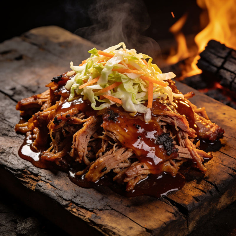 Vinegar-glazed pulled pork with a bright, tangy sheen lifestyle photo