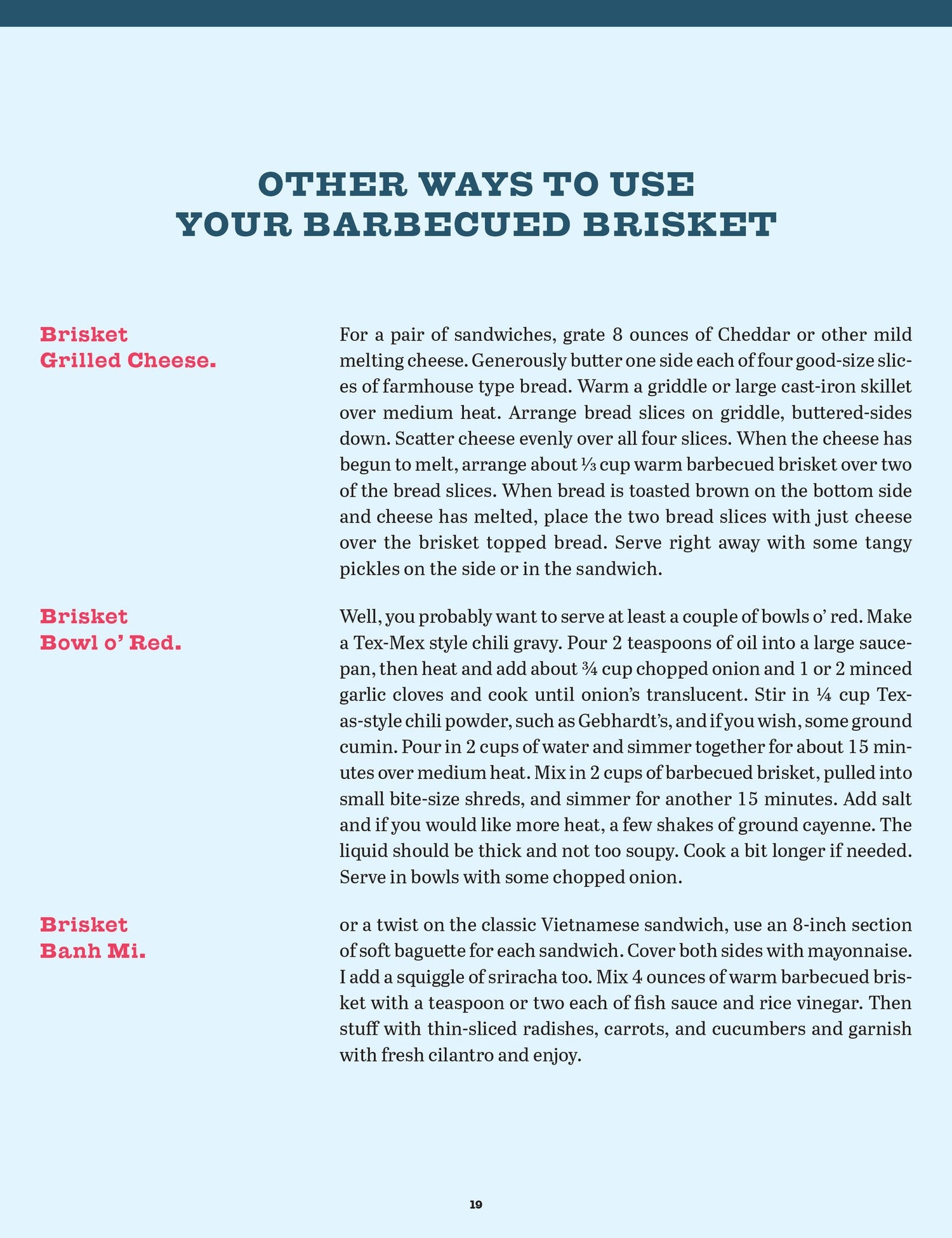Texas Q by Cheryl Alters Jamison paperback cookbook — page on other ways to use barbecued brisket