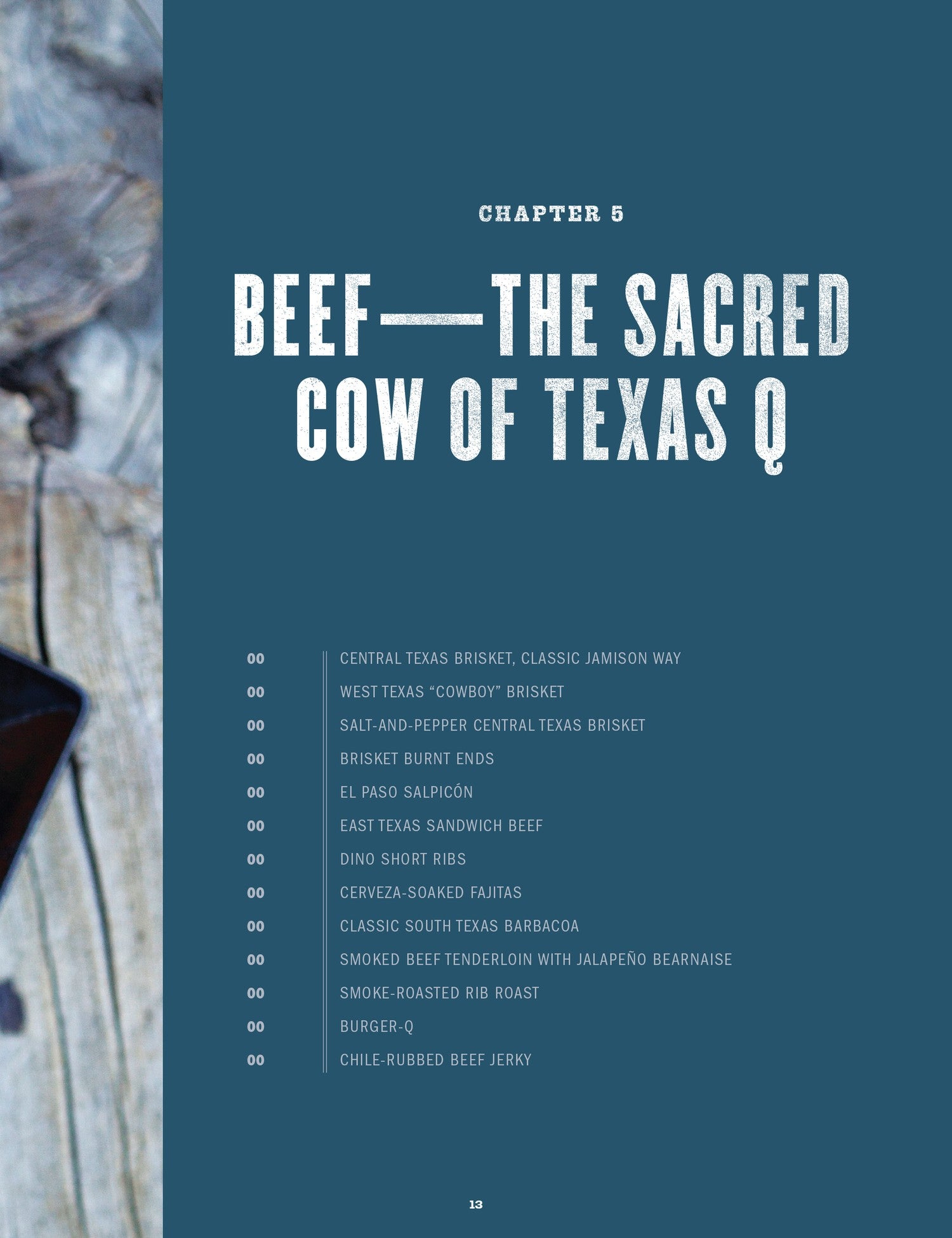 Texas Q by Cheryl Alters Jamison paperback cookbook — beef chapter opener with a smoked brisket on a board