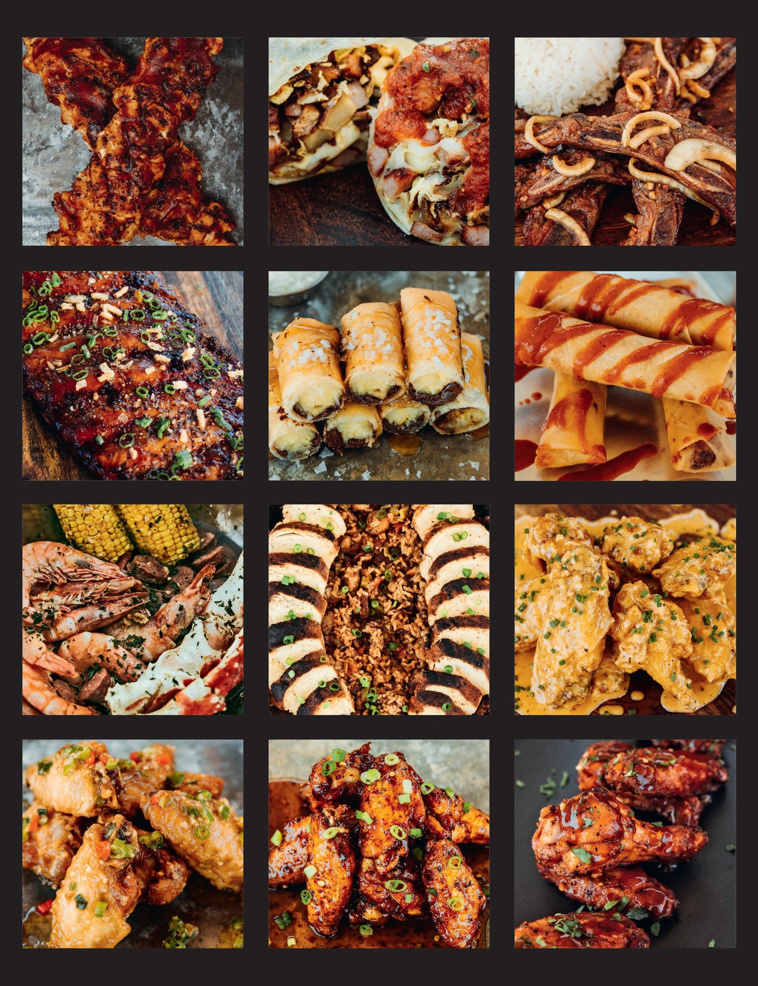 Backyard BBQ with Fire and Spice by Tony Ramirez hardback cookbook — contents page with chapter food photos
