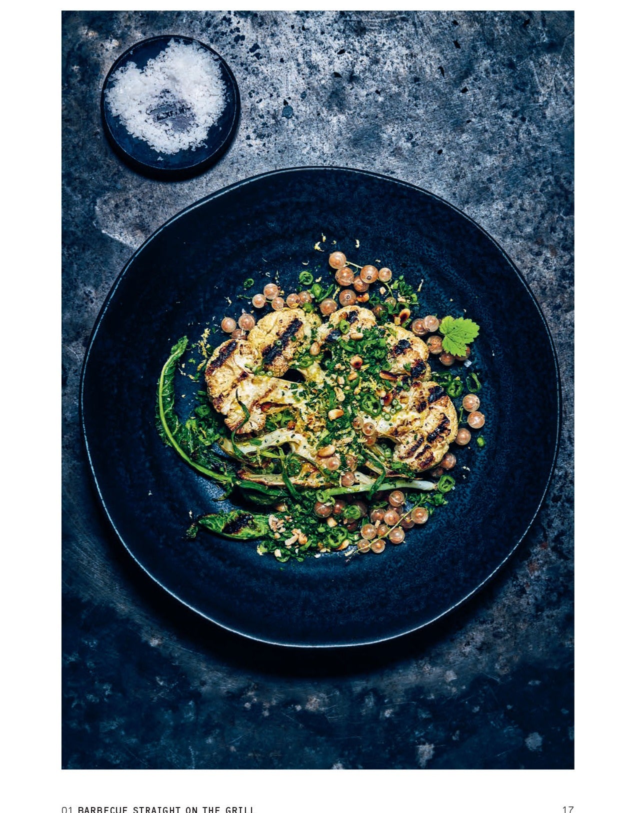The Green Barbecue Cookbook by Martin Nordin hardback cookbook — grilled cauliflower with gremolata recipe page