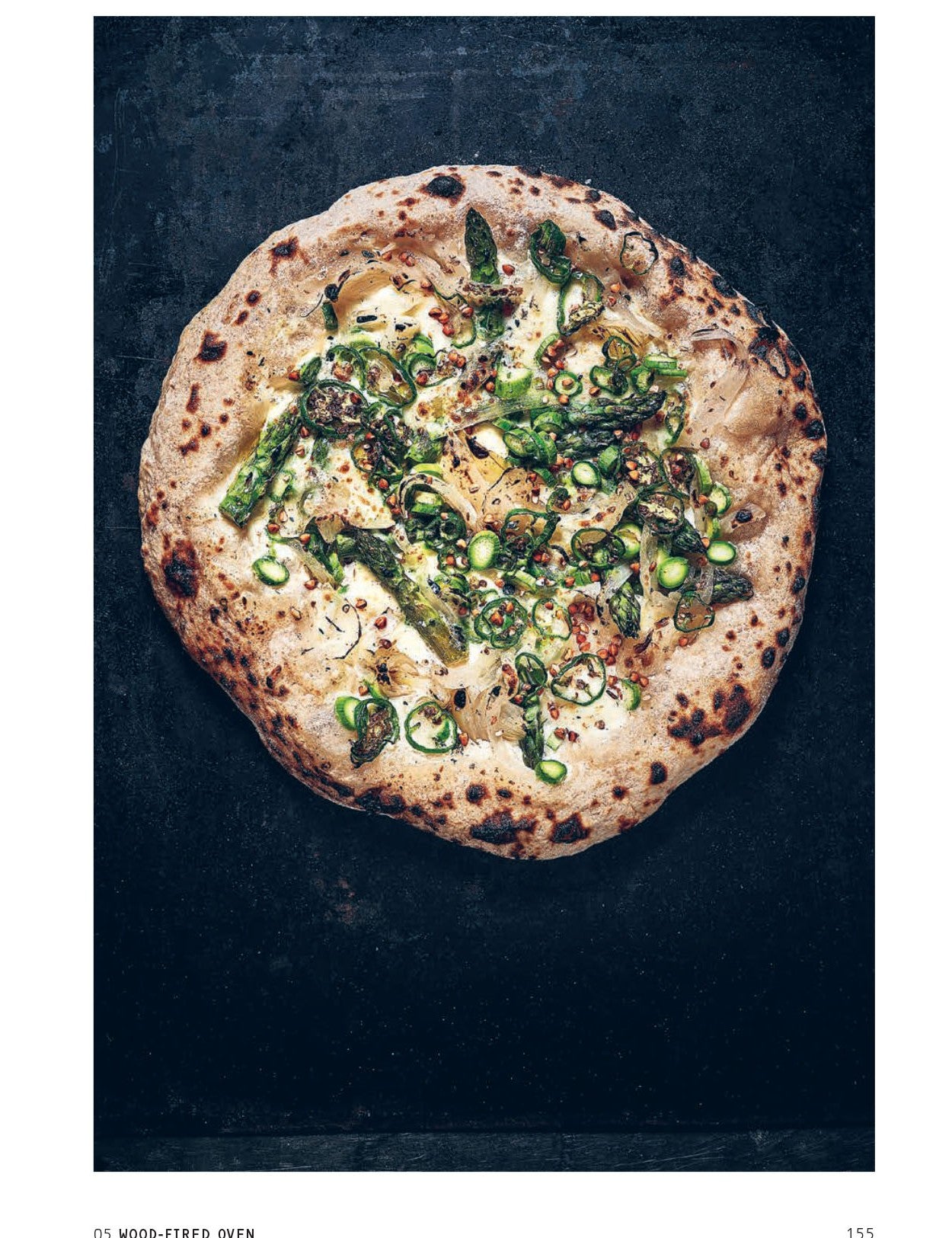 The Green Barbecue Cookbook by Martin Nordin hardback cookbook — wood-fired asparagus and Padrón pepper pizza page