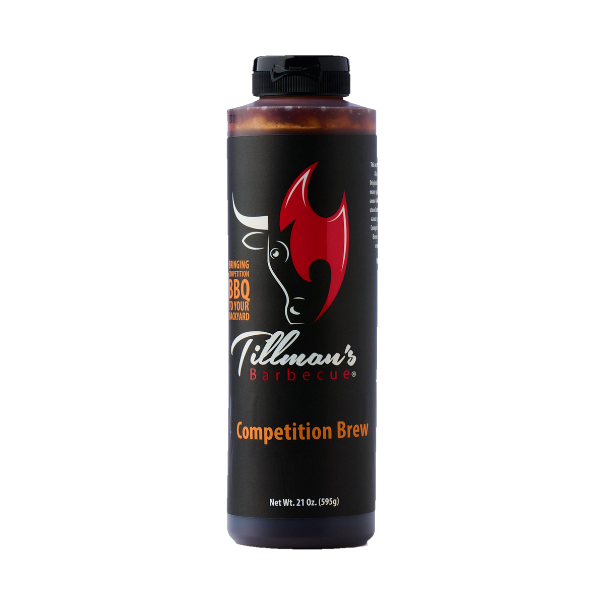 Tillman's Barbecue Competition Brew BBQ sauce 595g, front of bottle on transparent background