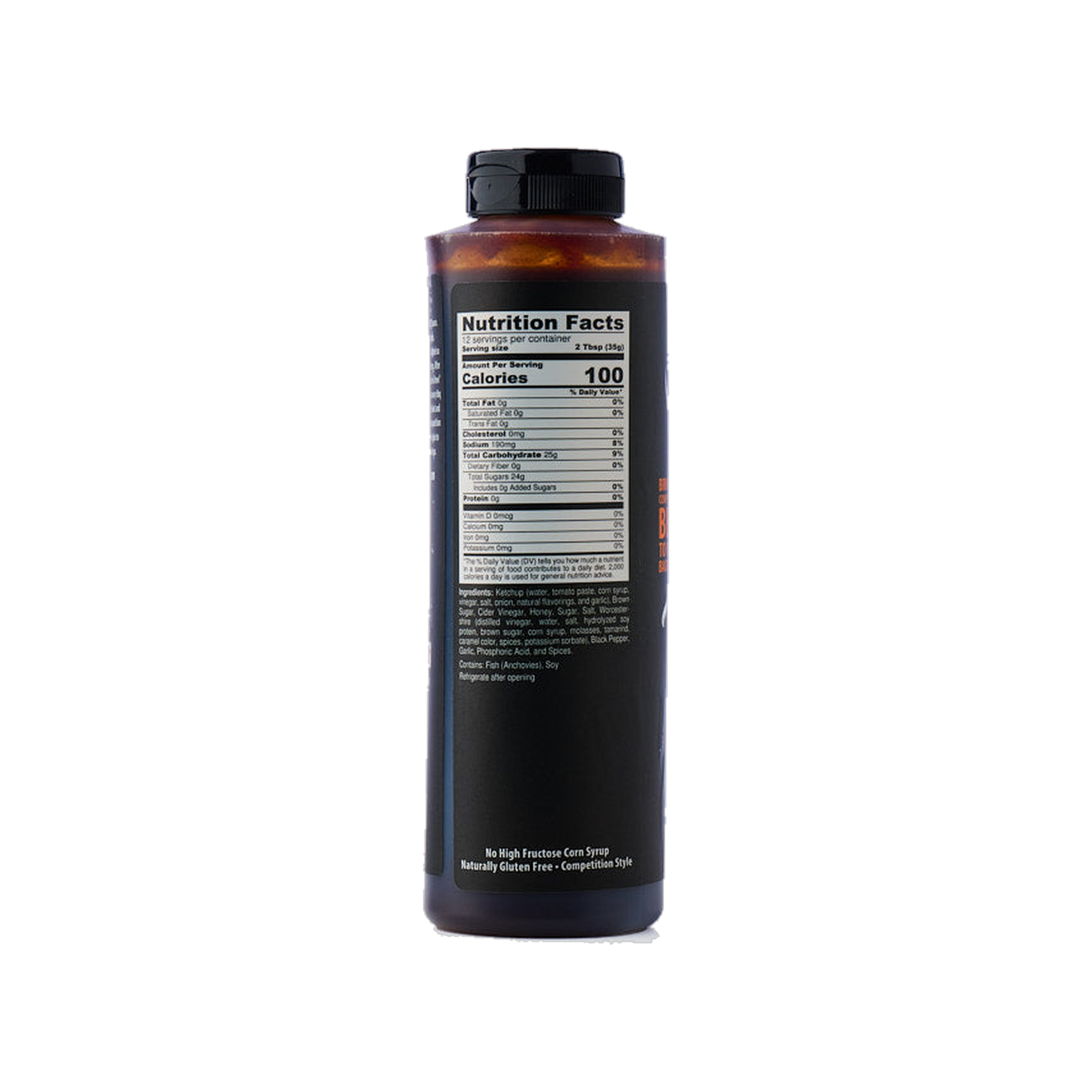 Tillman's Barbecue Competition Brew BBQ sauce 595g, ingredients and nutrition panel, transparent background