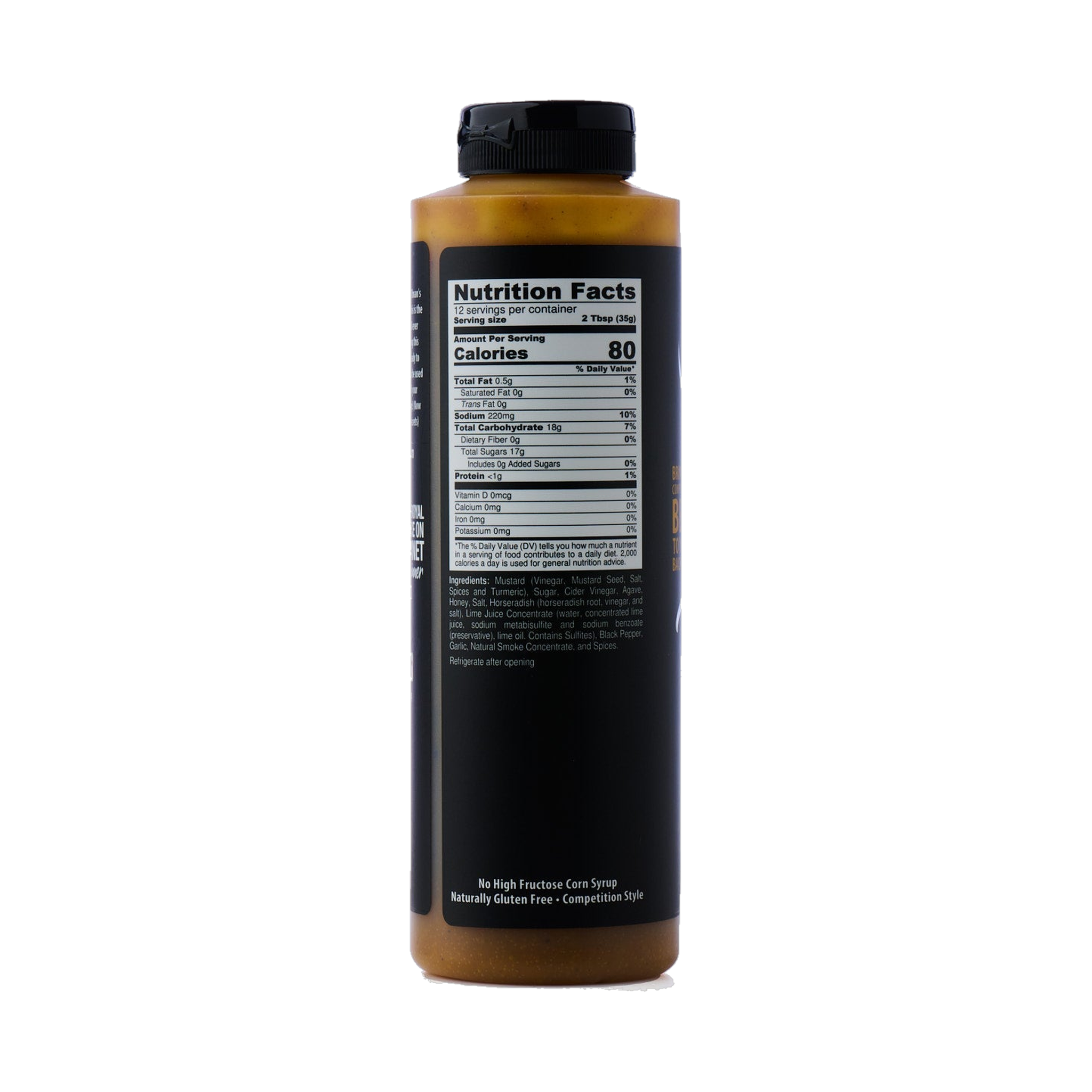Tillman's Barbecue Florida Gold mustard BBQ sauce 567g, back label with the American Royal Best Sauce on the Planet 2023 award ribbon, transparent background