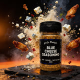 Uncle Mungo's Blue Cheese Seasoning 300g blue cheese seasoning — exploded high-speed shot with blue cheese, chilli flakes and cumin