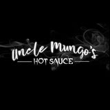 Uncle Mungo's hot sauce brand logo, white script wordmark on black smoke background