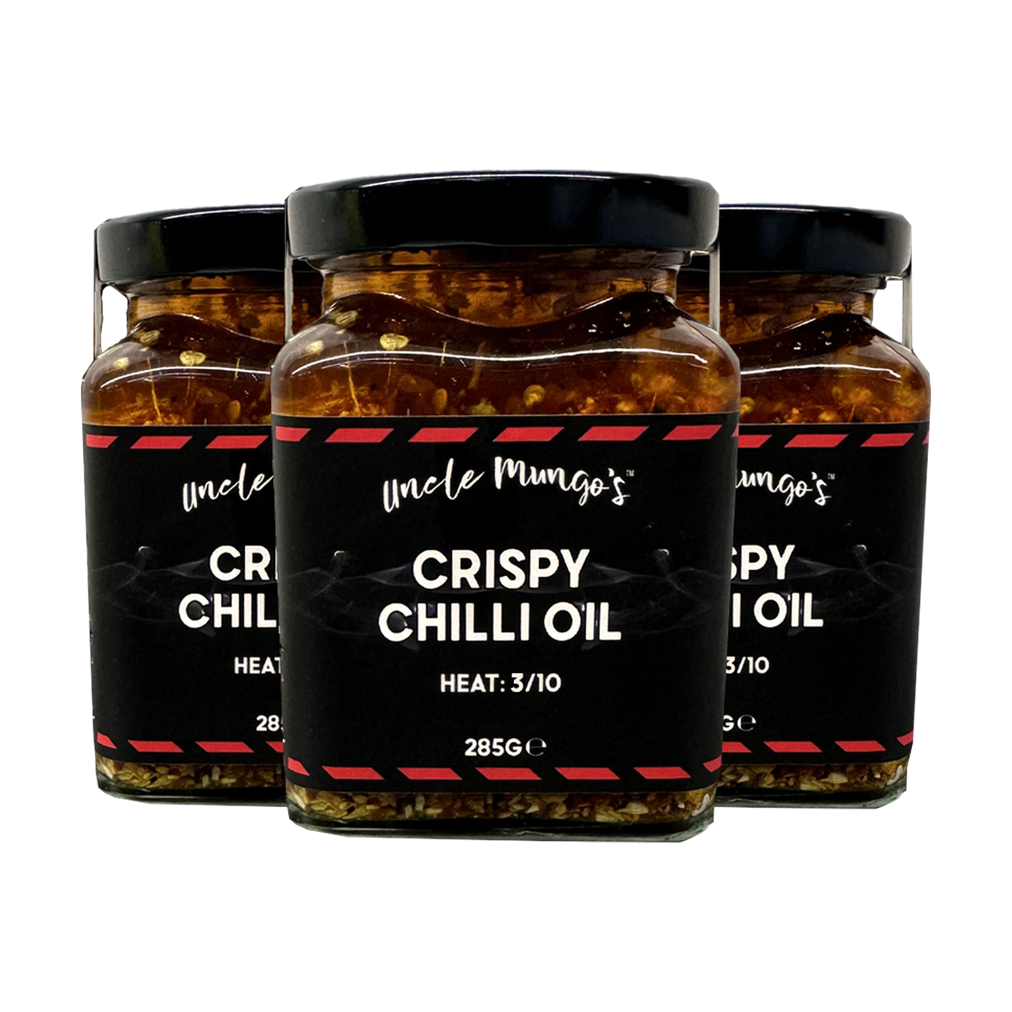 Uncle Mungo's Crispy Chilli Oil 285g crispy chilli oil — front of jar on transparent background