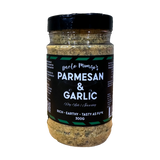 Uncle Mungo's Parmesan & Garlic 300g parmesan and garlic seasoning — front of shaker on transparent background