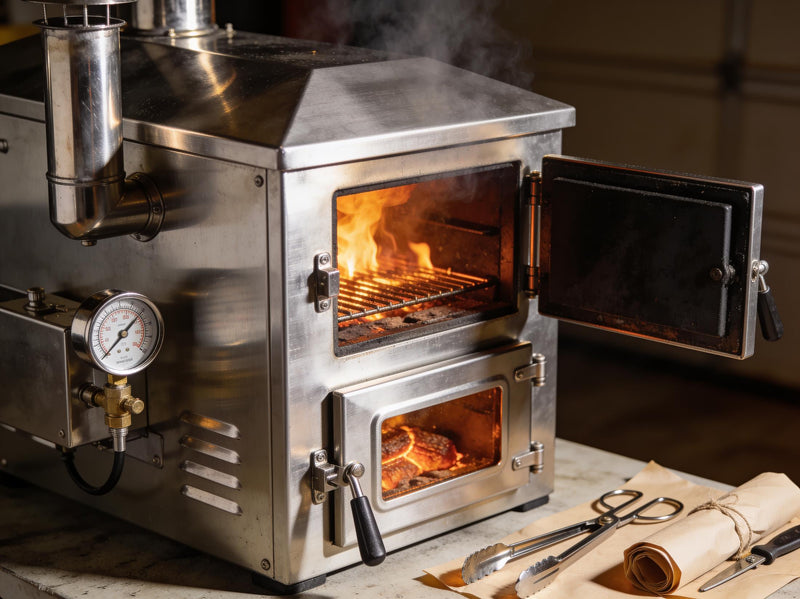 Western BBQ Products maker lifestyle photo — Chrome Pit palette smoker firebox lifestyle photo