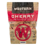 Western BBQ Products Cherry Smoking Wood Chips 600g bag — front of bag on transparent background