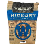Western BBQ Products Hickory Smoking Wood Chips 700g bag — front of bag on transparent background