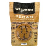 Western BBQ Products Pecan Smoking Wood Chips 700g bag — front of bag on transparent background