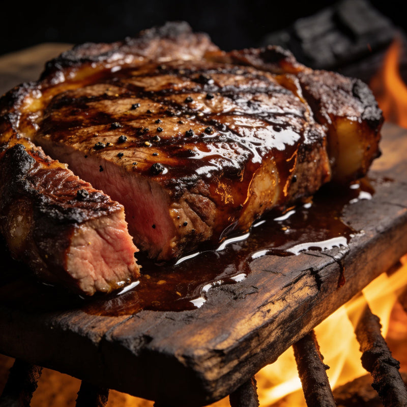 Worcestershire Sauce category lifestyle photo - seared steak with dark glossy glaze lifestyle photo